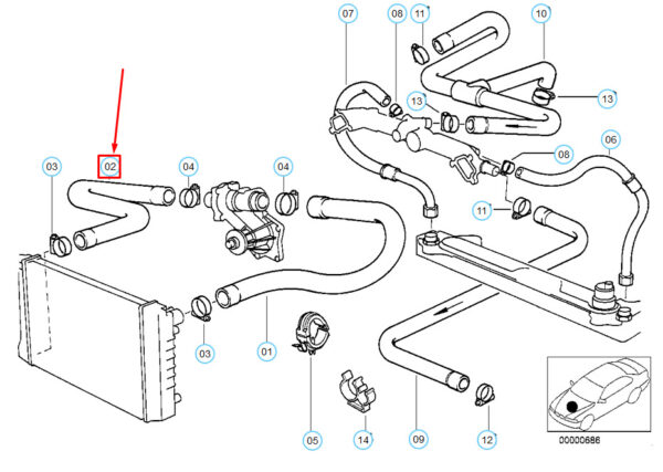 11531741406 - BMW 5 E34 cooling system water hose 11531741406 1741406 NEW REAL