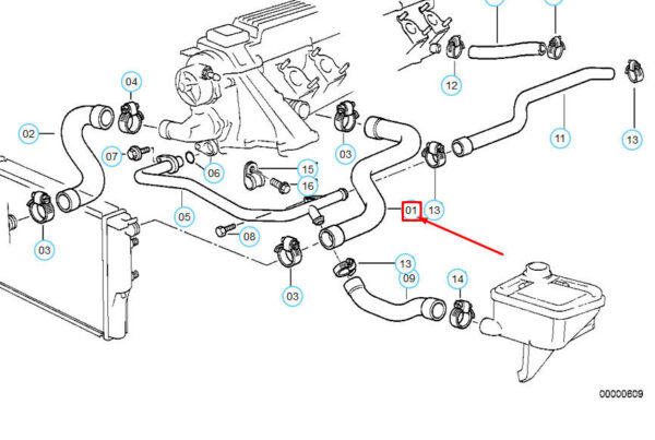 11532244069 - OEM BMW 3 E36 COOLING SYSTEM WATER HOSE 11532244069 2244069 GENUINE