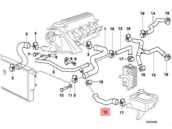 11532245505 - OEM BMW E36 COMPACT ESTATE COOLING SYSTEM WATER HOSE 11532245505 GENUINE NEW