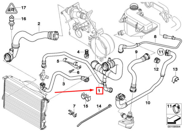 11537500746 - BMW X5 E53 upper radiator hose 7500746 11537500746 NEW ORIGINAL