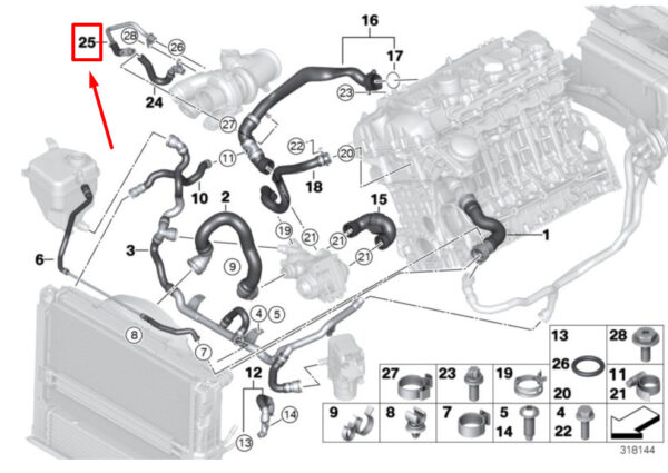 11537583903 - NEW BMW X5 E70 TURBOCHARGER COOLANT RETURN LINE 11537583903 7583903 ORIGINAL