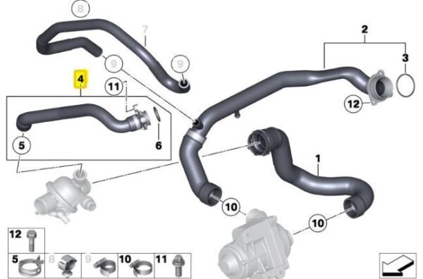 11537584549 - New Genuine BMW E88 E82 E90 E91 E92 E93 E84 N55 Engine Coolant Hose 7584549 OEM