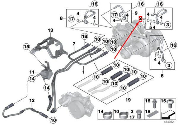 11538053158 - NEW BMW M5 F10 COOLING SYSTEM TURBOCHARGER FEED LINE 11538053158 12-18 ORIGINAL
