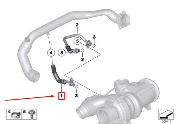 11538602577 - NEW BMW F15 F16 F25 F26 TURBOCHARGER COOLANT FEED LINE 11538602577 14-17