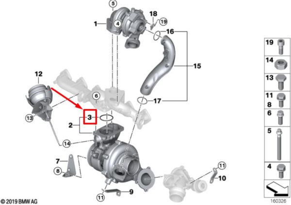 11657802595 - BMW X5 E70 engine turbocharger spacer ring 7802595 11657802595 NEW ORIGINAL