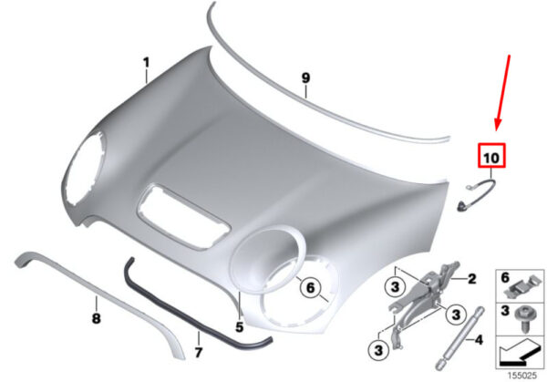 12427557769 - NEW OEM MINI COOPER R56 FRONT HOOD GROUND STRAP CABLE 12427557769 GENUINE