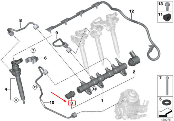 13538589933 - NEW BMW X5 G05 FUEL PRESSURE SENSOR 13538589933 ORIGINAL