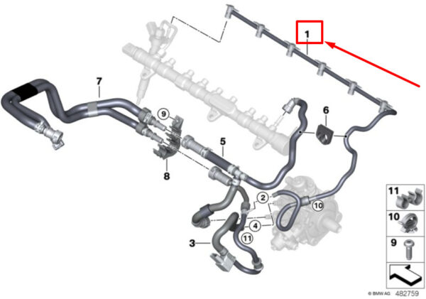 13538598175 - BMW 3 Touring G21 engine overflow oil line 1353898175 8598175 NEW ORIGINAL