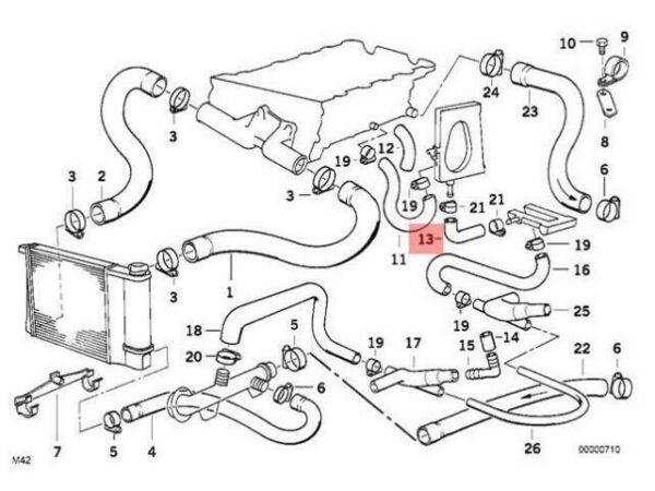 13541739235 - OEM BMW E30 CONVERTIBLE COUPE COOLING SYSTEM WATER HOSE 13541739235 GENUINE