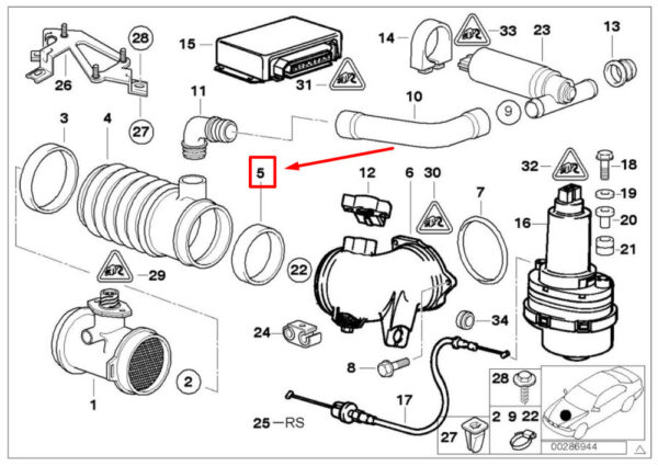 13711702002 - NEW BMW RUBBER RING AIR MASS SENSOR TRUNK 13711702002 94-95 GENUINE