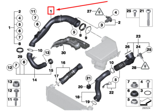 13717583726 - BMW 5 F07 air routing without air mass meter 13717583726 7583726 NEW ORIGINAL