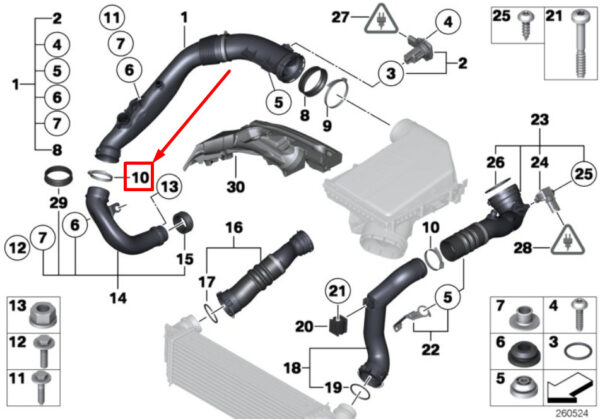 13717614220 - NEW BMW X5 F15 INTAKE TUBE CLAMP REAR 7614220 13717614220 ORIGINAL