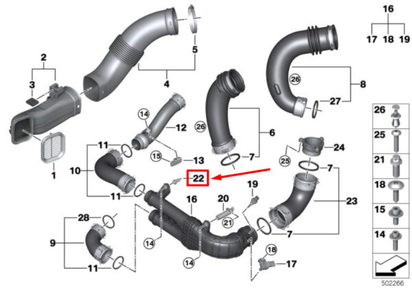 13718469698 - BMW X4 F98 RIGHT ENGINE AIR INTAKE HOSE SPACING HOLDER 8469698 13718469698
