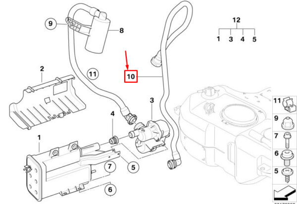 16122752537 - MINI R56 Fuel Tank Activated Carbon Filter Breather Line 16122752537 GENUINE