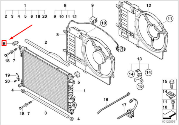 17107515475 - MINI COOPER R50, R53 radiator rubber mount top right 17107515475 NEW ORIGINAL