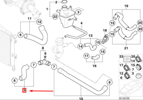 17127515489 - NEW MINI CONVERTIBLE R52 LOWER COOLER COOLANT HOSE 17127515489 ORIGINAL