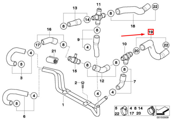 17127527847 - NEW MINI COOPER S R53 LOWER REAR COOLANT HOSE 17127527847 ORIGINAL
