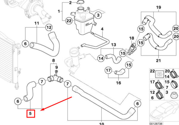 17127559476 - NEW R52 MINI CONVERTIBLE LOWER COOLING WATER HOSE 1712755776 755776 ORIGINAL