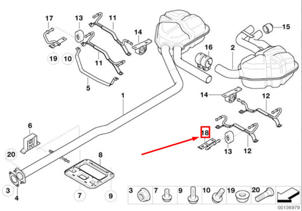 18201493798 - OEM MINI CABRIO R52 LEFT EXHAUST SUPPORT BRACKET 18201493798 1493798 GENUINE