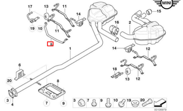 18207535664 - NEW OEM MINI COOPER S R53 LOWER EXHAUST MUFFLER BRACKET 18207535664 GENUINE