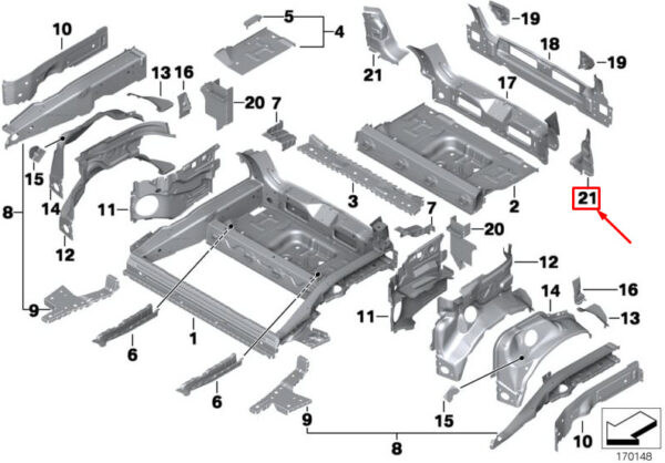 41002758372 - MINI CONVERTIBLE R57 REAR RIGHT INNER COLUMN D 41002758372 2758372 NEW GENUINE