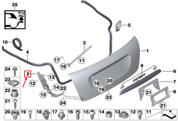 41002758376 - MINI CONVERTIBLE R57 RIGHT TAILGATE HINGE 2758376 41002758376 NEW GENUINE