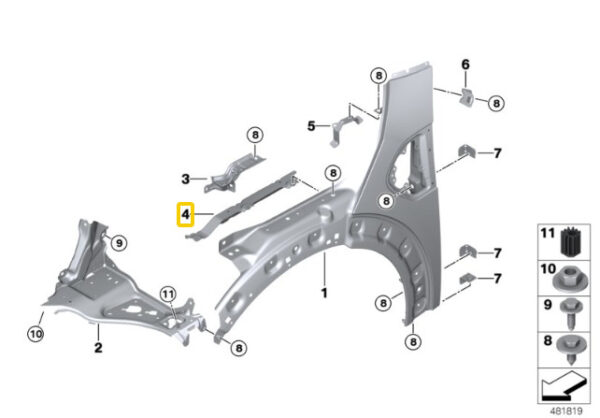 41007449388 - Genuine MINI F60 Countryman Deformation Element Front Right 41007449388