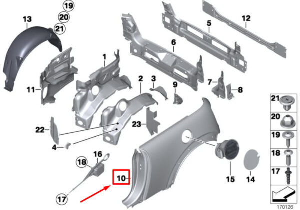 41357142108 - Mini convertible R52 side part rear right 7142108 41357142108 NEW ORIGINAL