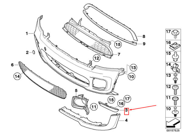 51110415352 - MINI COOPER R56 Front Right Bumper Deflector Lip 0415352 51110415352 NEW GENUINE