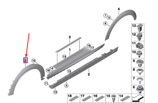 51115A3C7F1 - Mini Cooper F56 Front Left Wheel Arch Cover 51115A3C7F1, Genuine Part