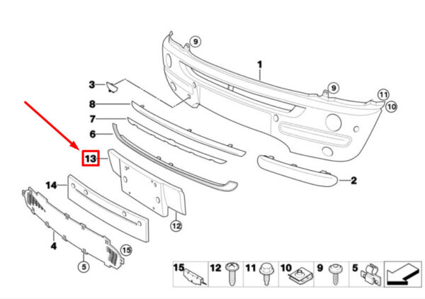 51117043433 - NEW MINI COOPER R50 USA FRONT LICENSE PLATE HOLDER COVER 51117043433 ORIGINAL