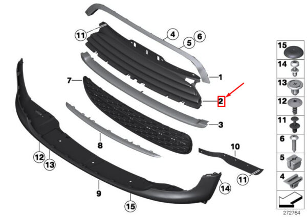 51117046364 - NEW MINI CLUBMAN R55 FRONT CENTER UPPER PRIMED GRILLE 51117046364 ORIGINAL