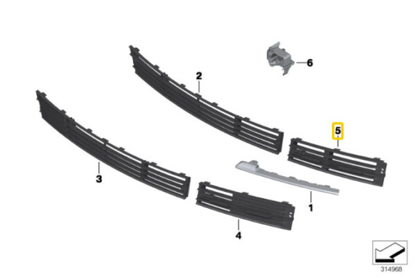 51117295276 - New Genuine BMW F01 F02 Facelift Front Bumper Open Grille Right O/S 7295275 OEM