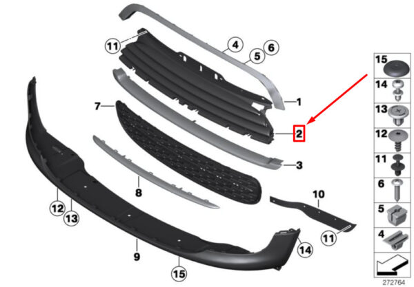 51117317264 - NEW OEM MINI CLUBMAN R55 FRONT GRILLE CENTER 51117317264 GENUINE