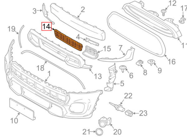 51117360738 - OEM MINI COOPER F55 JCW FRONT BUMPER CENTER LOWER GRILLE 51117360738 GENUINE