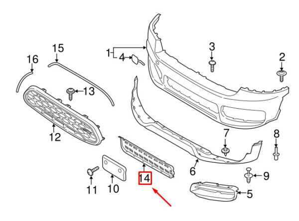 51117390548 - MINI COUNTRYMAN F60 FRONT BUMPER LOWER CENTER GRILL 51117390548 NEW GENUINE