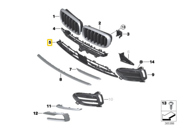 51117453748 - New Genuine BMW X6 Series F16 Front Bumper Center Lower Open Grille 7453748 OEM