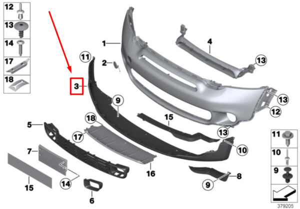 51119802060 - NEW MINI LANDS R60 LOWER FRONT SPOILER 9802060 51119802060 ORIGINAL
