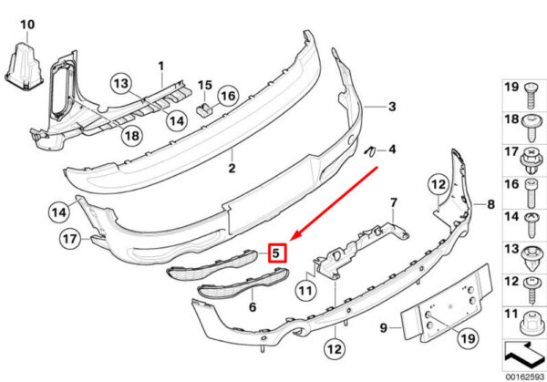51127173633 - MINI COOPER S CLUBMAN R55 rear bumper grille 51127173633 NEW REAL