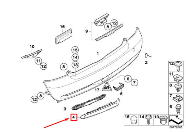 51127182612 - OEM MINI COOPER S JCW R53 REAR RIGHT BUMPER GRILLE COVER 51127182612 GENUINE