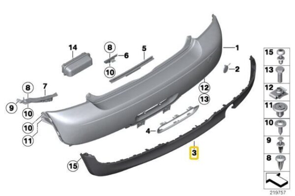 51127265087 - New OEM MINI R56 R57 R58 R59 Lower Bumper Spoiler Rear Primed With PDC 7265087