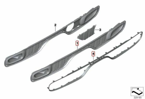 51127315501 - New Genuine Mini F55 F56 F57 S SD Rear Bumper Center Grille, Surround Trim Set