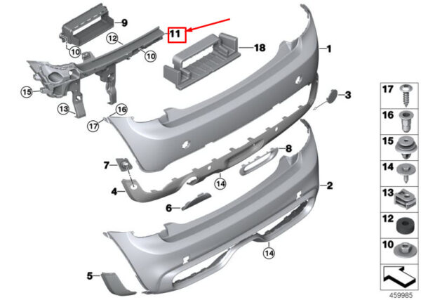 51127318756 - MINI COOPER F55 REAR RIGHT BUMPER GUIDE 51127318756 7318756 NEW GENUINE