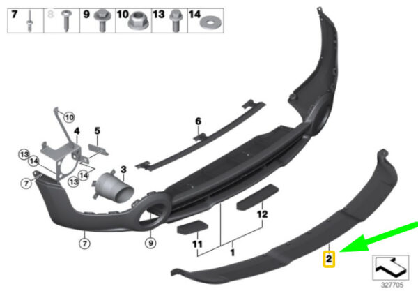 51129810630 - NEW MINI COOPER S RYMAN R60 REAR DIFFUSER INSERT 51129810630 ORIGINAL