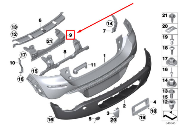 51129811377 - MINI PACEMAN R61 rear bumper center guide 9811377 51129811377 NEW ORIGINAL