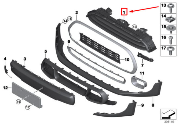 51137335530 - NEW OEM MINI COOPER F55 FRONT DECORATIVE GRILL HOOD 51137335530 GENUINE