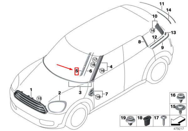 51137390104 - NEW MINI COUNTRYMAN F60 RIGHT A COLUMN SEAL 7390104 51137390104 ORIGINAL