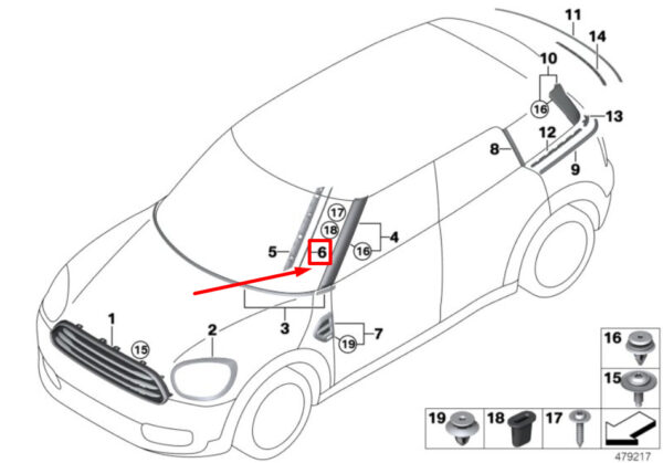 51137424159 - Mini Countryman F60, Cover A-Pillar Front Left, 51137424159, 7424159, Part