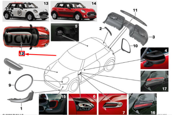 51142459036 - Mini Cooper F55 Roof Decor John Cooper Works 51142459036, Genuine Part
