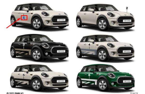 51145A40993 - Mini Cooper F55 Side Stripes Aspen White 51145A40993 NEW GENUINE